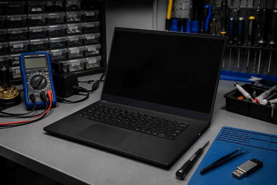 Laptop lub komputer z czarnym ekranem podczas diagnostyki