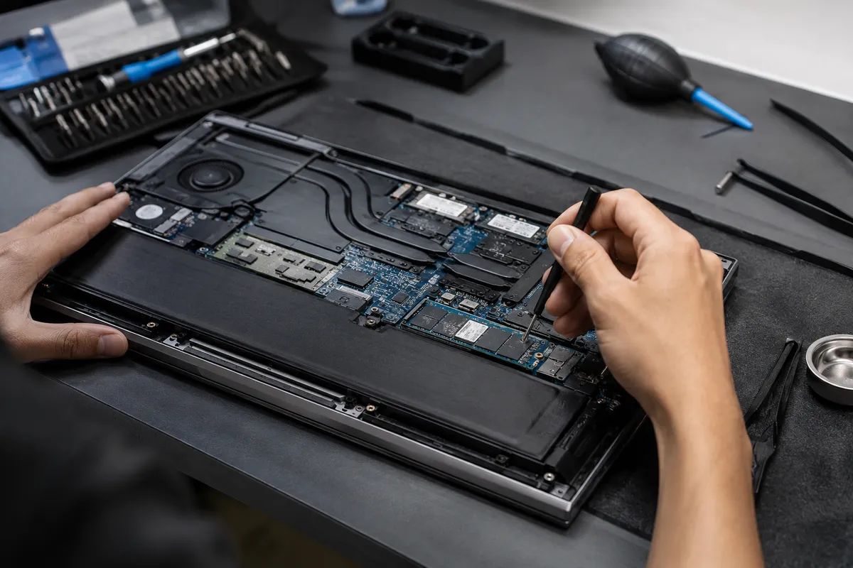 Diagnostyka laptopa i praca przy płycie głównej oraz dysku SSD