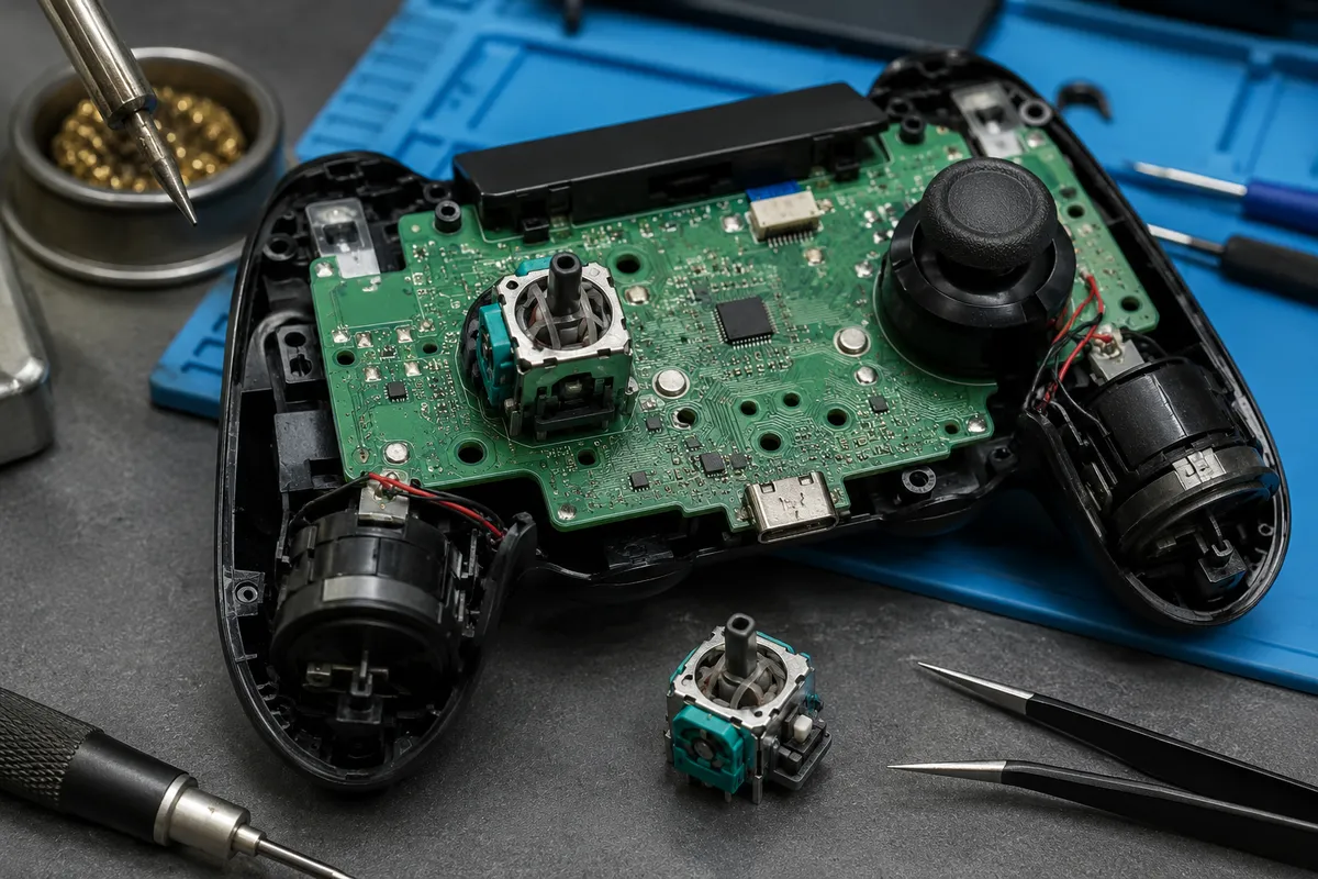 Analog stick replacement in a disassembled PS4 controller