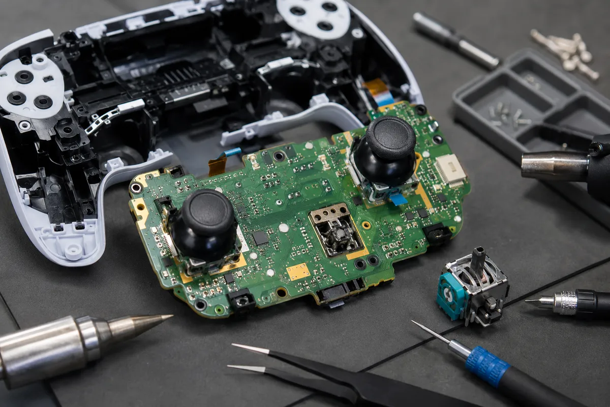 Rozebrany kontroler DualSense podczas wymiany analoga PS5